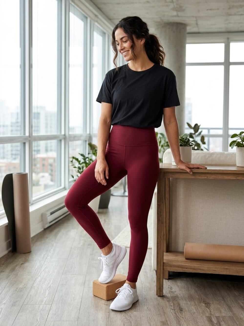 Beyond Yoga Spacedye Caught In the Midi High Waist Legging in Maroon Size Small